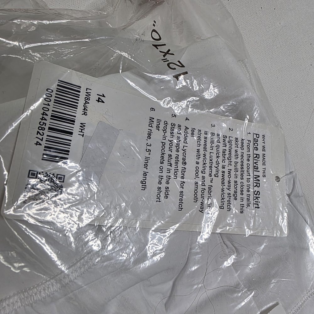 Lululemon Pace Rival MidRise Skirt White New With Tags Size 14 - Picture 3 of 5
